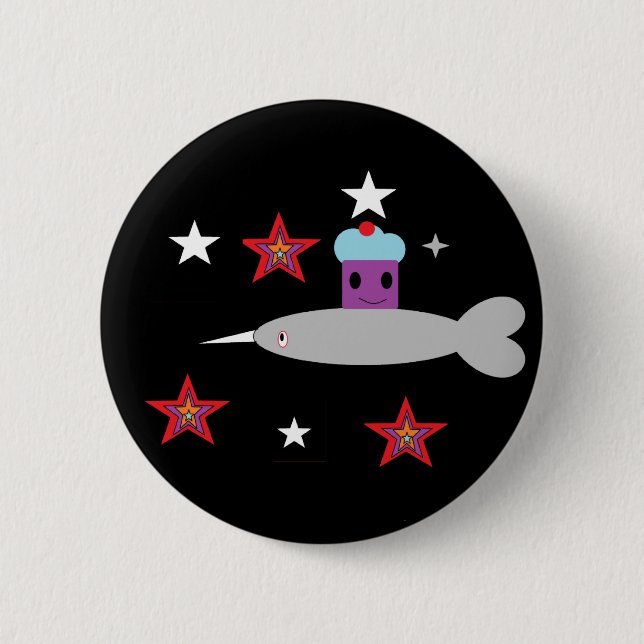 Narwhal and the Space cupcake Pinback Button (Front)