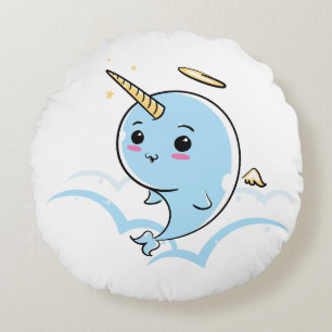 Narwhal Angel Cutie Round Pillow