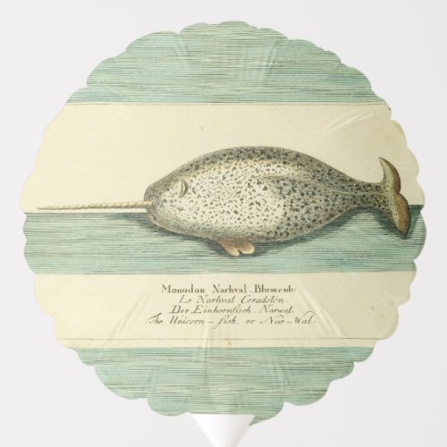 Narwhal Antique Whale Watercolor Painting Balloon