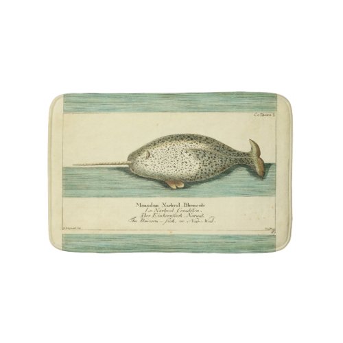 Narwhal Antique Whale Watercolor Painting Bath Mat