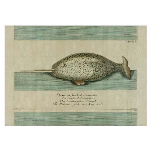 Narwhal Antique Whale Watercolor Painting Cutting Board