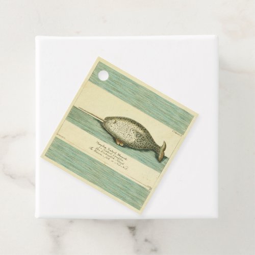 Narwhal Antique Whale Watercolor Painting Favor Tags
