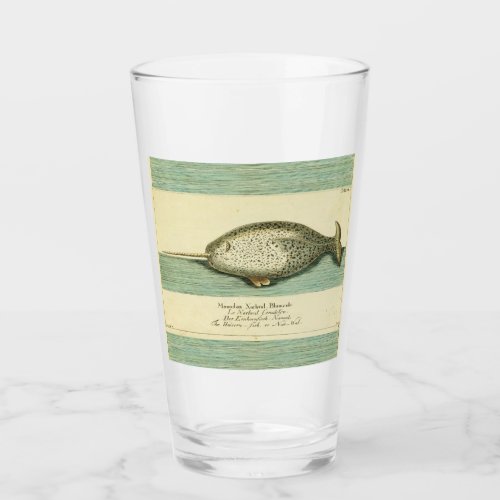 Narwhal Antique Whale Watercolor Painting Glass