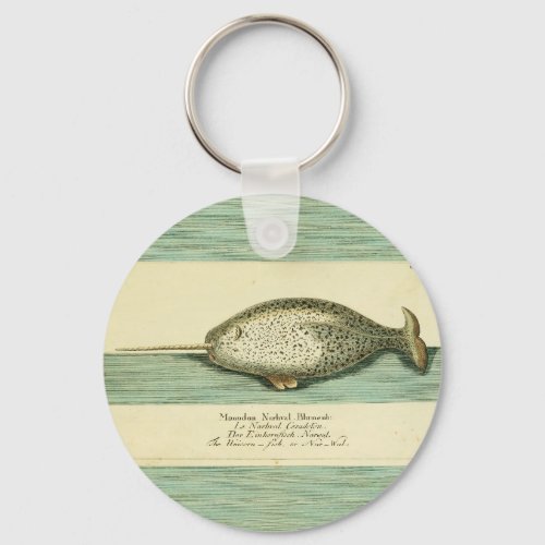 Narwhal Antique Whale Watercolor Painting Keychain
