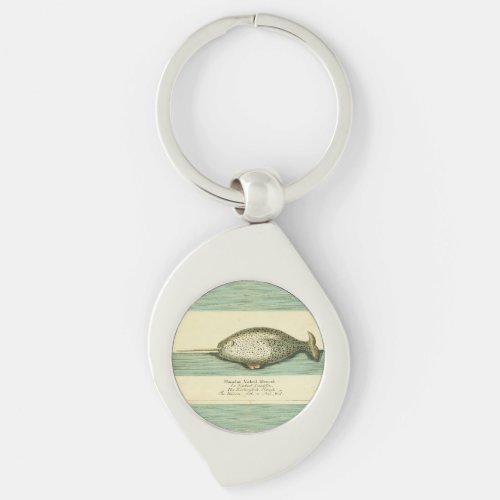 Narwhal Antique Whale Watercolor Painting Keychain