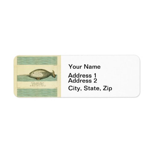 Narwhal Antique Whale Watercolor Painting Label