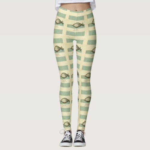 Narwhal Antique Whale Watercolor Painting Leggings