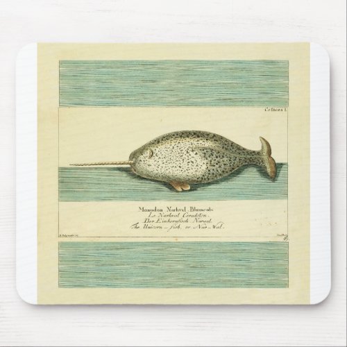 Narwhal Antique Whale Watercolor Painting Mouse Pad