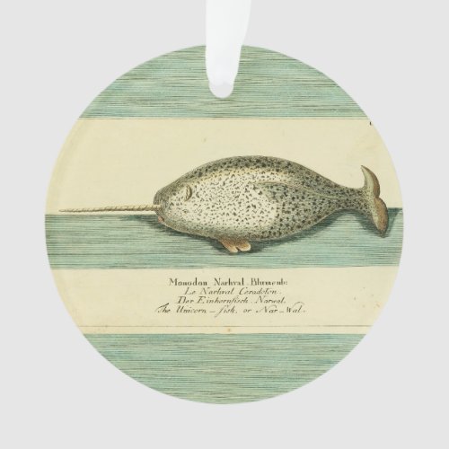 Narwhal Antique Whale Watercolor Painting Ornament
