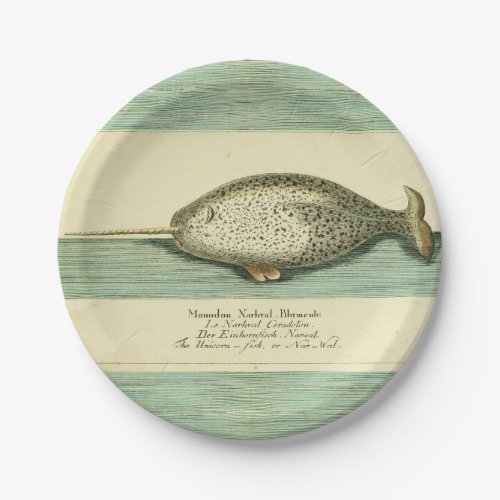 Narwhal Antique Whale Watercolor Painting Paper Plates