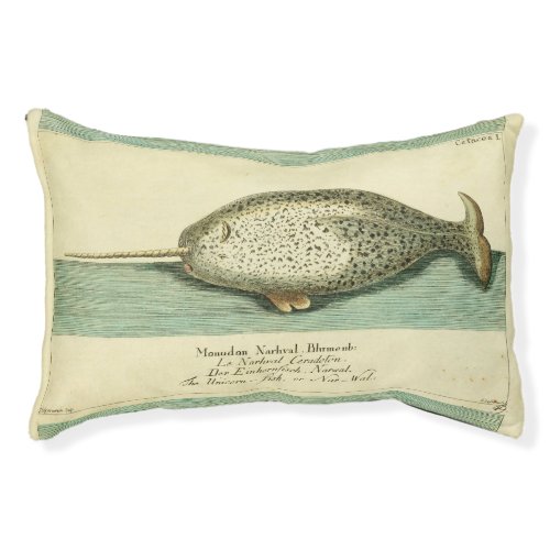 Narwhal Antique Whale Watercolor Painting Pet Bed