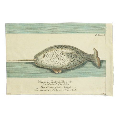 Narwhal Antique Whale Watercolor Painting Pillow Case