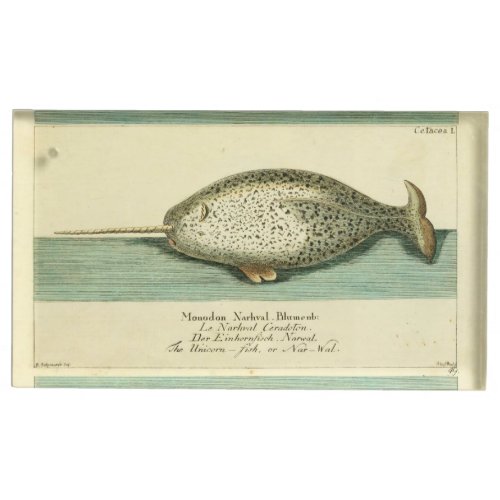 Narwhal Antique Whale Watercolor Painting Place Card Holder