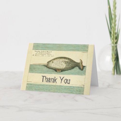 Narwhal Antique Whale Watercolor Painting Thank You Card
