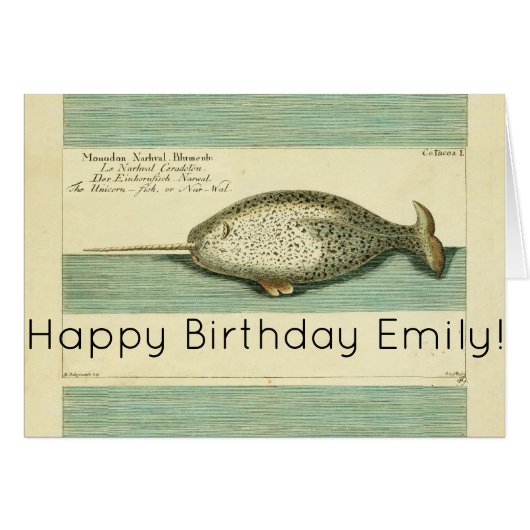 Narwhal Antique Whale Watercolor Scientific Art (Front Horizontal)