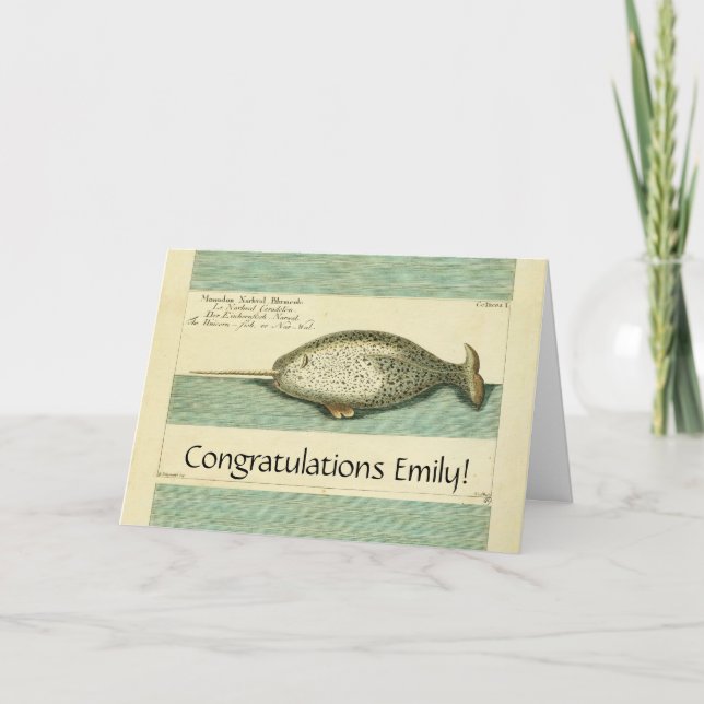 Narwhal Antique Whale Watercolor Scientific Art Card (Front)