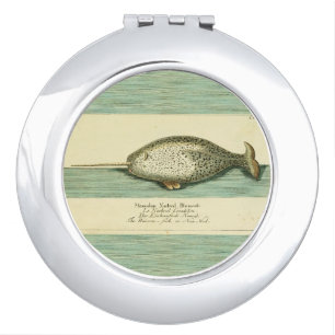 Narwhal Antique Whale Watercolor Scientific Art Compact Mirror