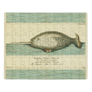 Narwhal Antique Whale Watercolor Scientific Art Jigsaw Puzzle
