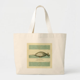 Narwhal Antique Whale Watercolor Scientific Art Large Tote Bag
