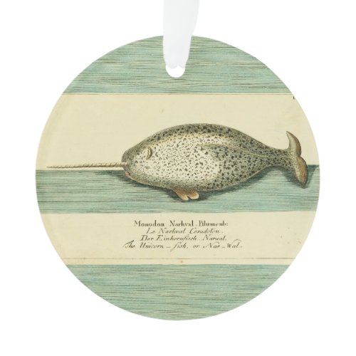 Narwhal Antique Whale Watercolor Scientific Art Ornament
