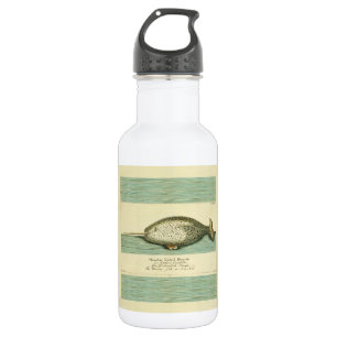 Narwhal Antique Whale Watercolor Scientific Art Stainless Steel Water Bottle
