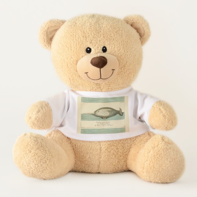 Narwhal Antique Whale Watercolor Scientific Art Teddy Bear (Front)