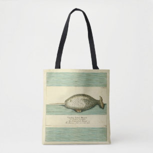 Narwhal Antique Whale Watercolor Scientific Art Tote Bag