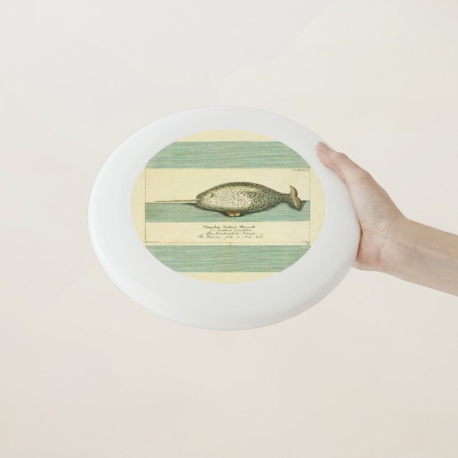 Narwhal Antique Whale Watercolor Scientific Art Wham-O Frisbee (In Hand)
