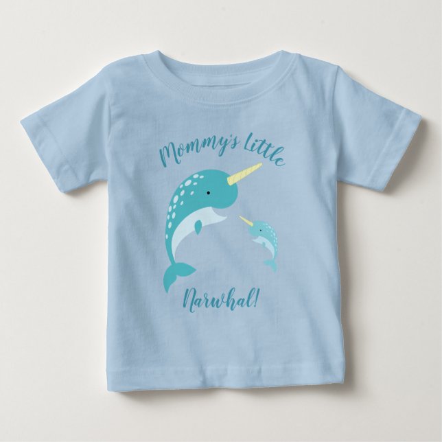 Narwhal Baby Shower Blue Boy Whale Baby T-Shirt (Front)