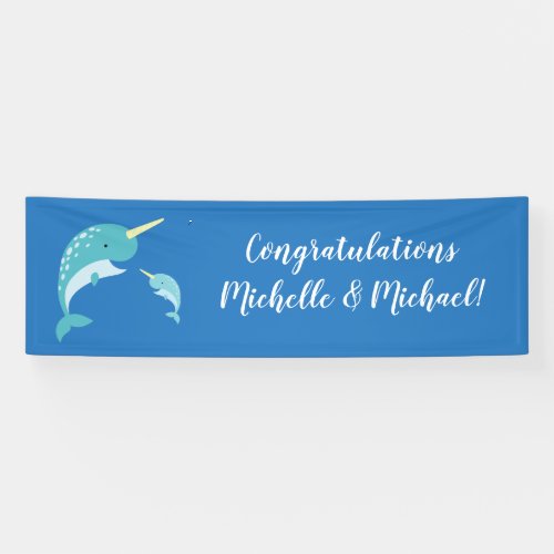 Narwhal Baby Shower Blue Boy Whale Banner