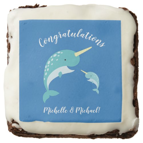 Narwhal Baby Shower Blue Boy Whale Brownie