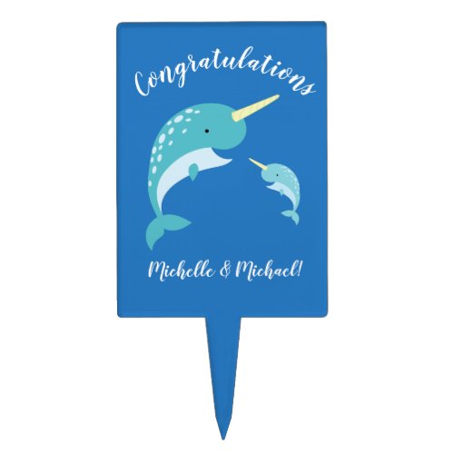 Narwhal Baby Shower Blue Boy Whale Cake Topper