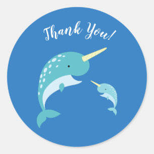 Narwhal Baby Shower Blue Boy Whale Classic Round Sticker