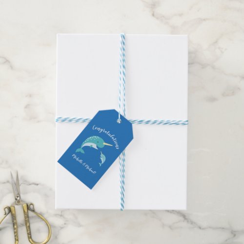 Narwhal Baby Shower Blue Boy Whale Gift Tags