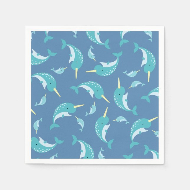 Narwhal Baby Shower Blue Boy Whale Napkins (Front)