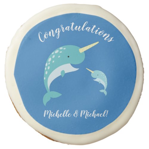 Narwhal Baby Shower Blue Boy Whale Sugar Cookie