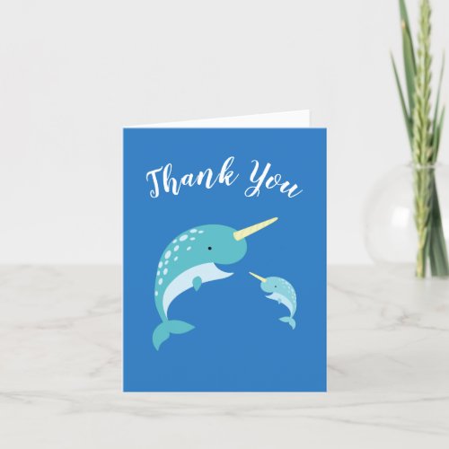 Narwhal Baby Shower Blue Boy Whale Thank You Card