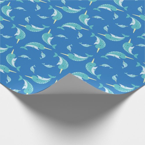 Narwhal Baby Shower Blue Boy Whale Wrapping Paper