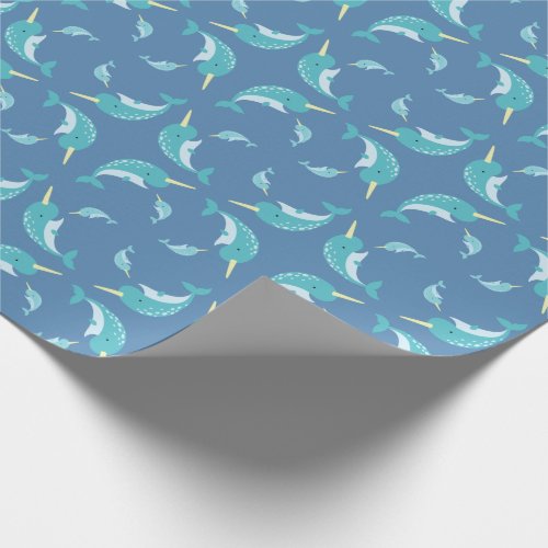 Narwhal Baby Shower Blue Boy Whale Wrapping Paper