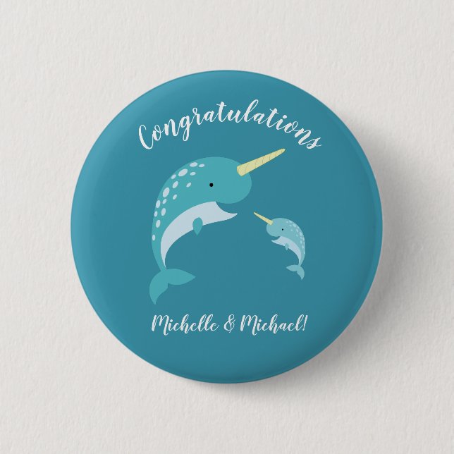 Narwhal Baby Shower Button (Front)