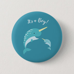 Narwhal Baby Shower Button