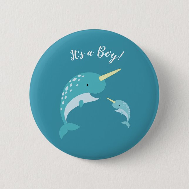 Narwhal Baby Shower Button (Front)