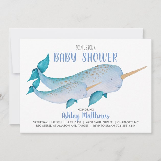 Narwhal baby sales shower invitations