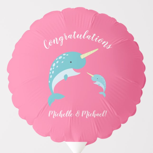 Narwhal Baby Shower Pink Girl Cute Balloon (Front)