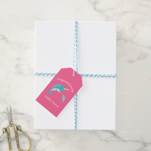 Narwhal Baby Shower Pink Girl Cute Gift Tags