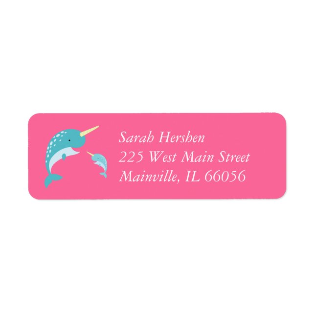 Narwhal Baby Shower Pink Girl Cute Label (Front)