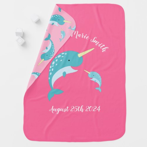 Narwhal Baby Shower Pink Girl Whale Baby Blanket