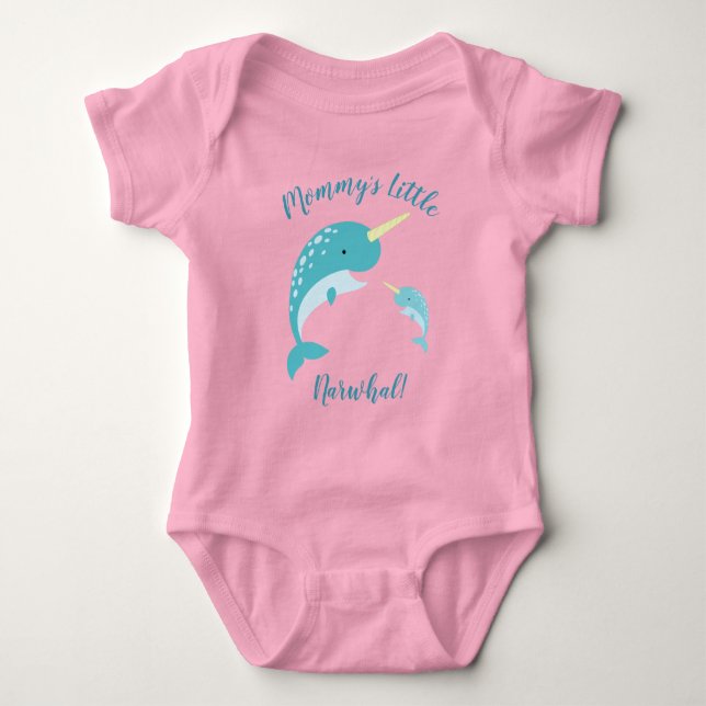Narwhal Baby Shower Pink Girl Whale Baby Bodysuit (Front)