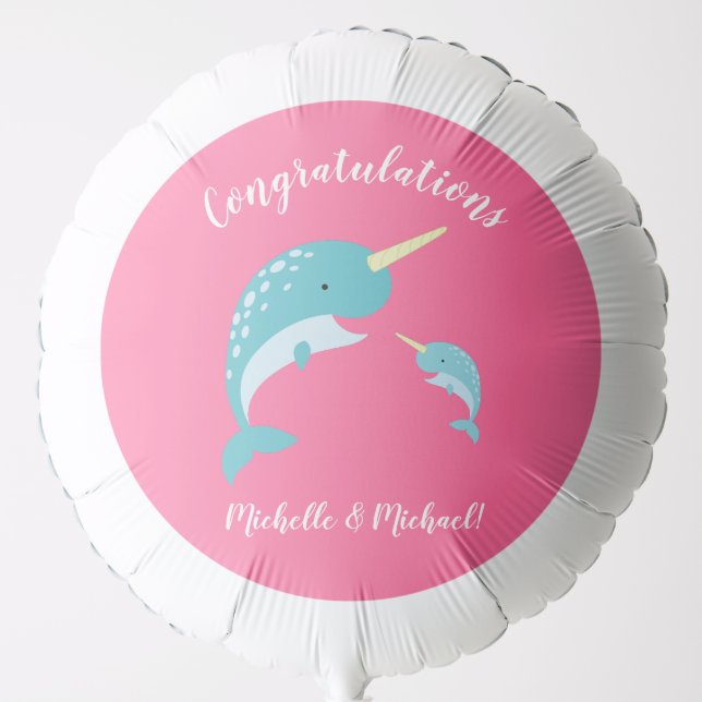 Narwhal Baby Shower Pink Girl Whale Balloon (Front)