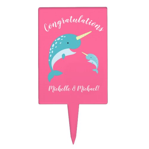 Narwhal Baby Shower Pink Girl Whale Cake Topper